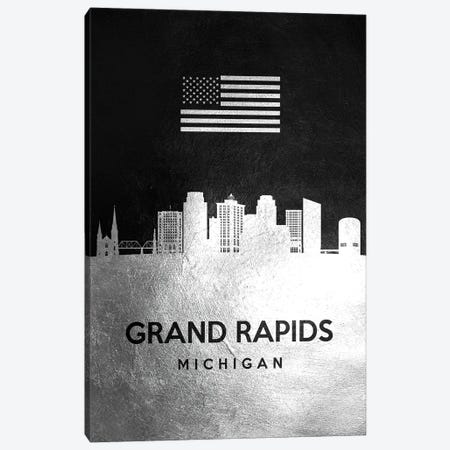 Grand Rapids Michigan Silver Skyline Canvas Print #ABV809} by Adrian Baldovino Art Print