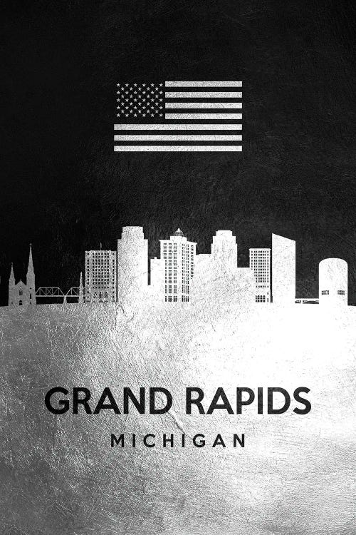 Grand Rapids Michigan Silver Skyline by Adrian Baldovino wall art