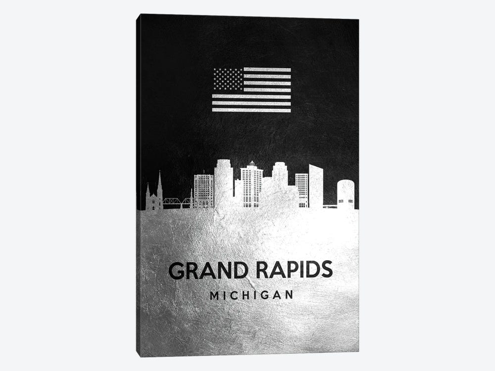 Grand Rapids Michigan Silver Skyline by Adrian Baldovino 1-piece Canvas Artwork