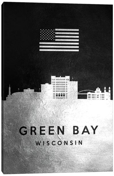 Green Bay Wisconsin Silver Skyline Canvas Art Print - Wisconsin Art