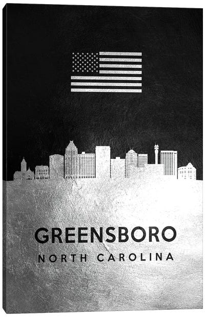 Greensboro North Carolina Silver Skyline Canvas Art Print