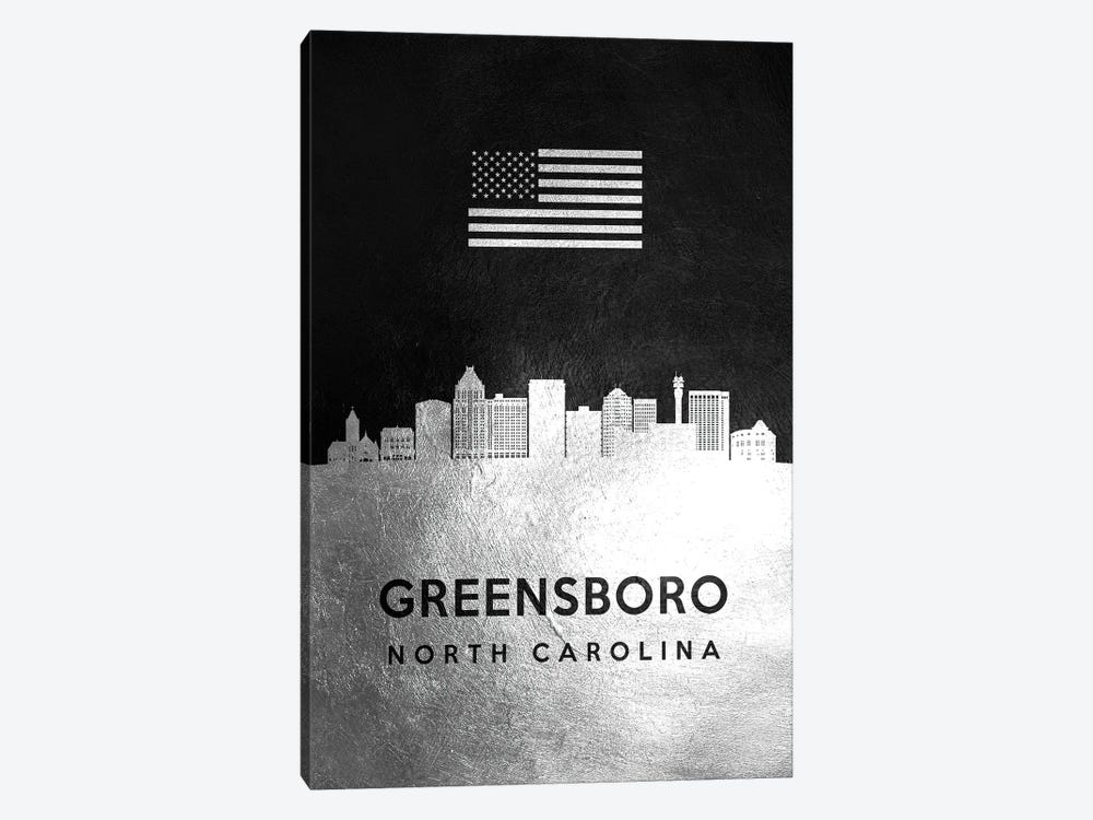 Greensboro North Carolina Silver Skyline by Adrian Baldovino 1-piece Canvas Print