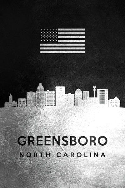 Greensboro: Greensboro North Carolina Silver Skyline by Adrian Baldovino