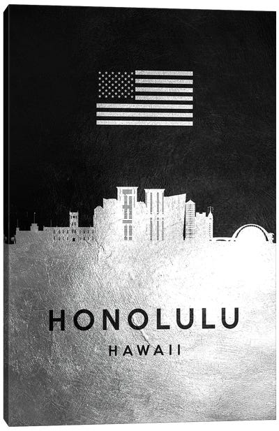 Honolulu Hawaii Silver Skyline Canvas Art Print - Honolulu Art