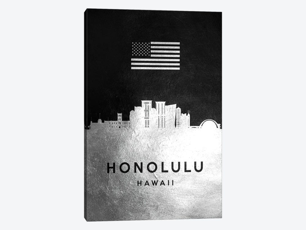 Honolulu Hawaii Silver Skyline by Adrian Baldovino 1-piece Canvas Art Print