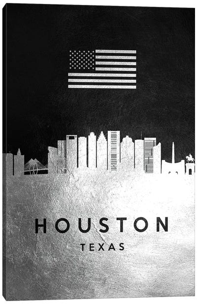 Houston Texas Silver Skyline Canvas Art Print - Houston Skylines