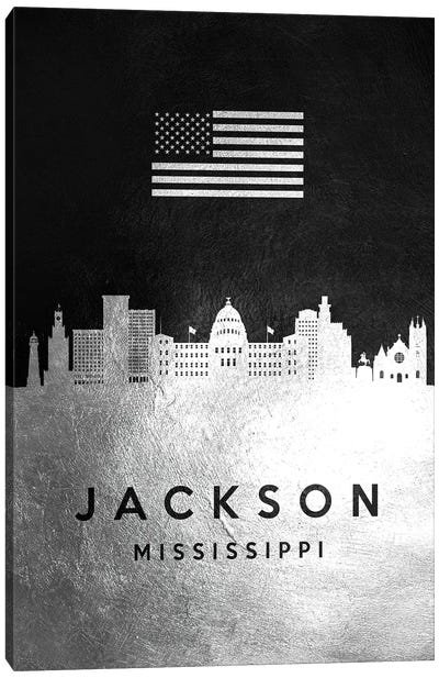 Jackson Mississippi Silver Skyline Canvas Art Print - Mississippi