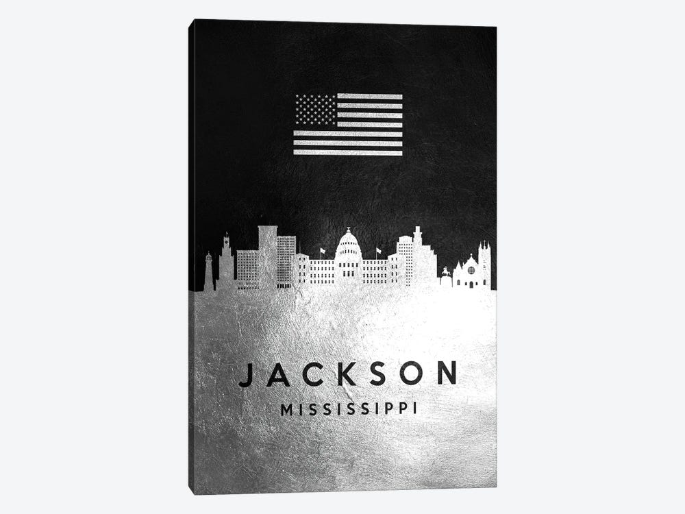 Jackson Mississippi Silver Skyline by Adrian Baldovino 1-piece Canvas Wall Art