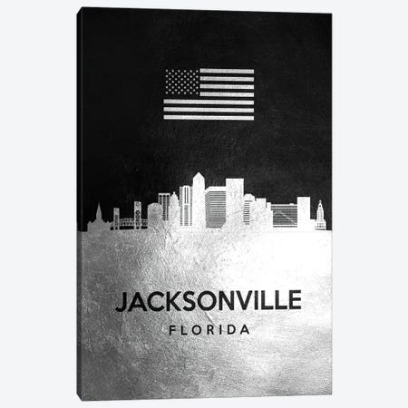 Jacksonville Florida Silver Skyline Canvas Print #ABV817} by Adrian Baldovino Art Print