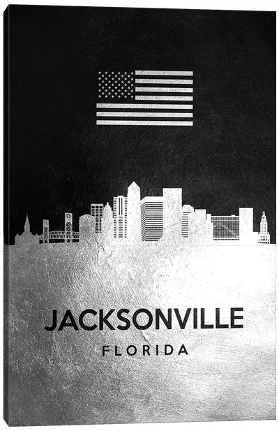 Jacksonville Florida Silver Skyline Canvas Art Print - Jacksonville Art