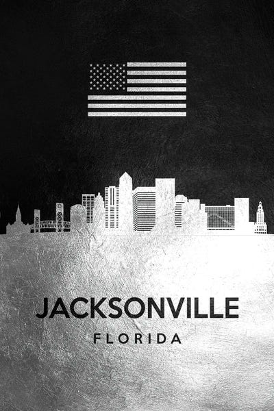 Jacksonville: Jacksonville Florida Silver Skyline by Adrian Baldovino