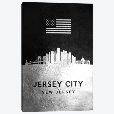 Jersey City New Jersey Silver Skyline Canvas Print #ABV818} by Adrian Baldovino Canvas Wall Art