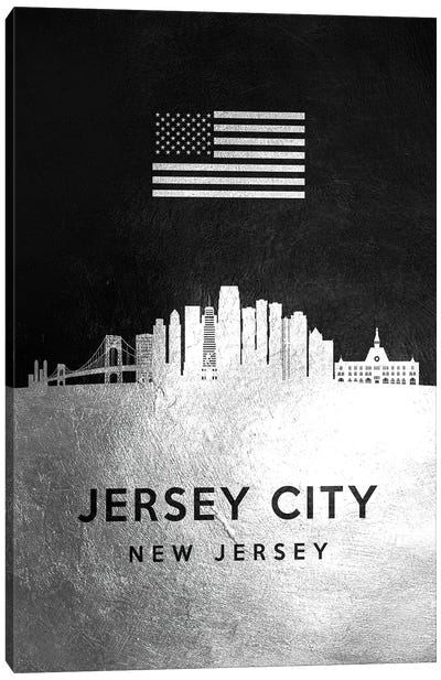 Jersey City New Jersey Silver Skyline Canvas Art Print