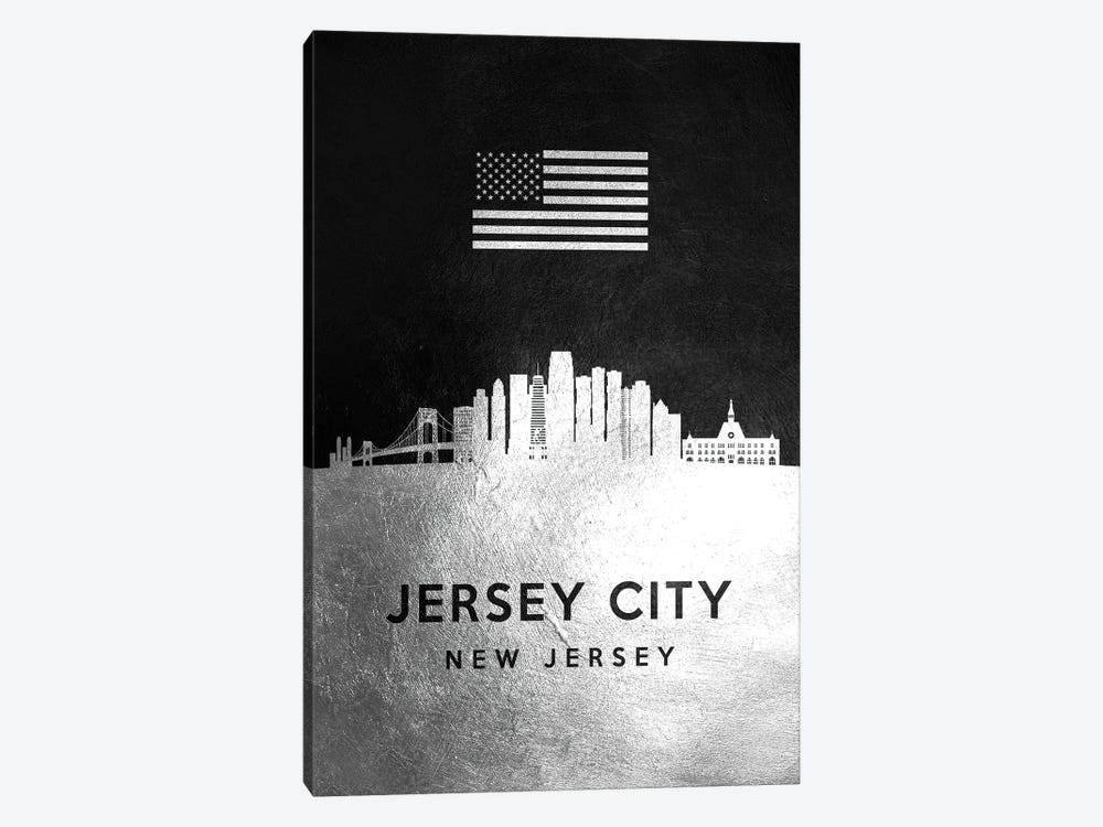 Jersey City New Jersey Silver Skyline by Adrian Baldovino 1-piece Canvas Art