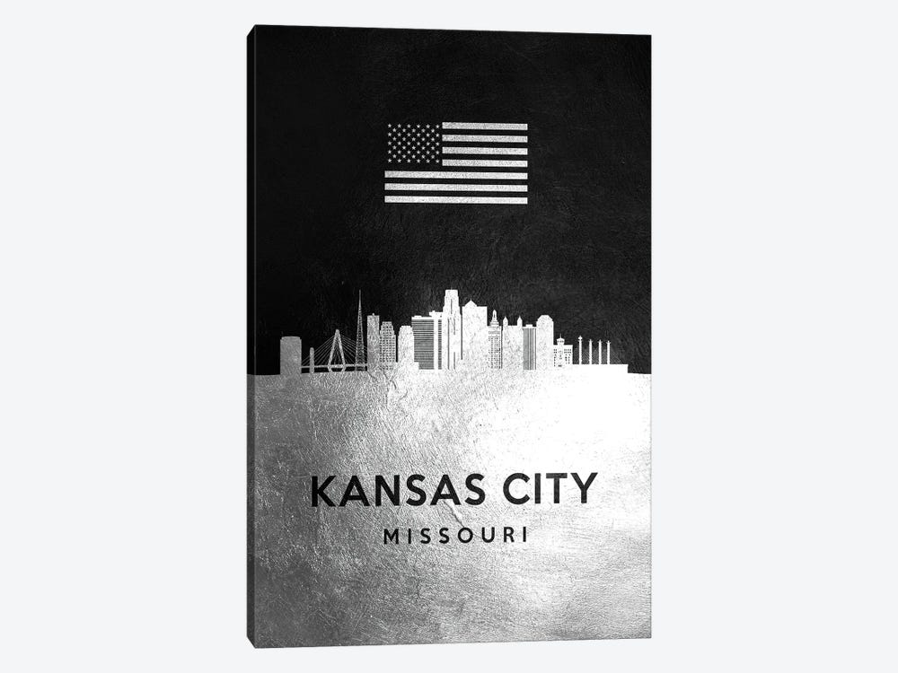 Kansas City Missouri Silver Skyline by Adrian Baldovino 1-piece Canvas Print