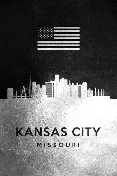 Kansas City Skylines: Kansas City Missouri Silver Skyline by Adrian Baldovino