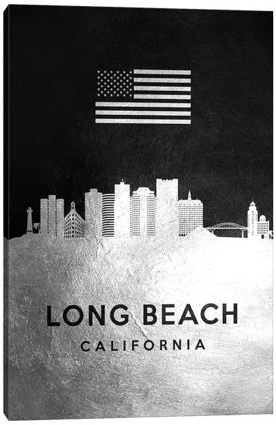 Long Beach California Silver Skyline Canvas Art Print