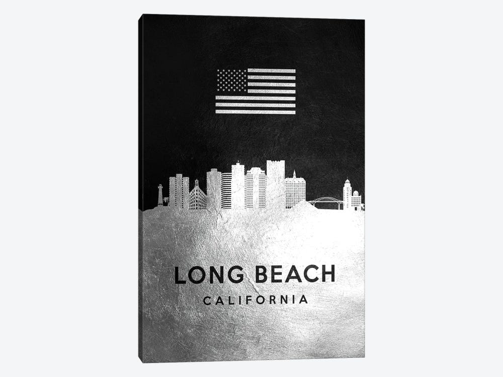 Long Beach California Silver Skyline by Adrian Baldovino 1-piece Canvas Print