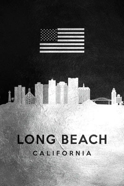 Long Beach: Long Beach California Silver Skyline by Adrian Baldovino