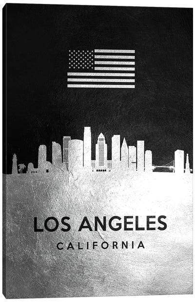 Los Angeles California Silver Skyline Canvas Art Print - Adrian Baldovino