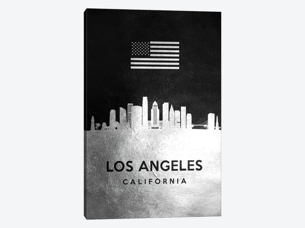 Los Angeles California Silver Skyline by Adrian Baldovino 1-piece Canvas Wall Art