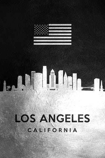 American Flags: Los Angeles California Silver Skyline by Adrian Baldovino