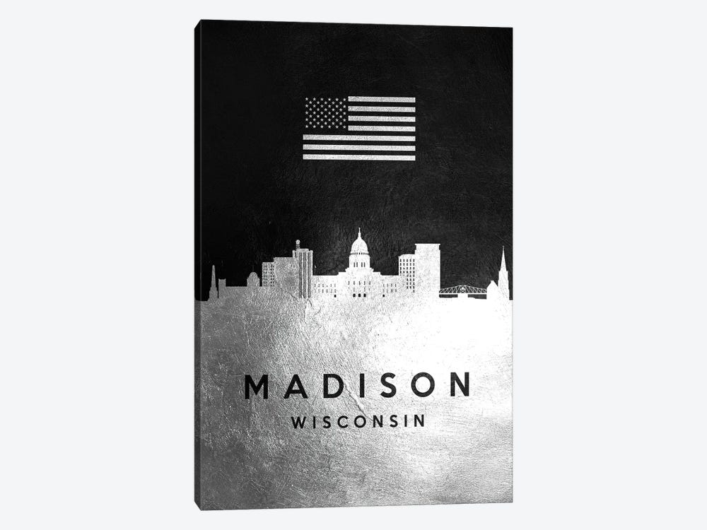 Madison Wisconsin Silver Skyline by Adrian Baldovino 1-piece Art Print