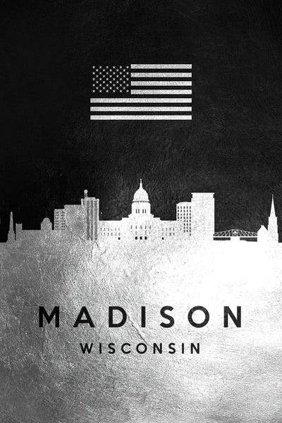 Madison: Madison Wisconsin Silver Skyline by Adrian Baldovino