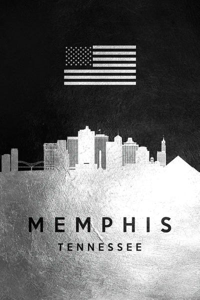 Memphis: Memphis Tennessee Silver Skyline II by Adrian Baldovino