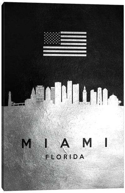 Miami Florida Silver Skyline Canvas Art Print - Miami Skylines
