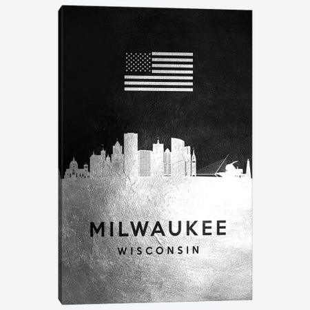 Milwaukee Wisconsin Silver Skyline Canvas Print #ABV832} by Adrian Baldovino Canvas Art
