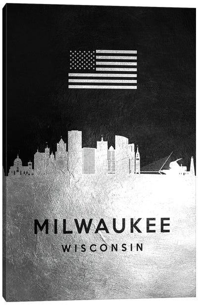 Milwaukee Wisconsin Silver Skyline Canvas Art Print - Milwaukee