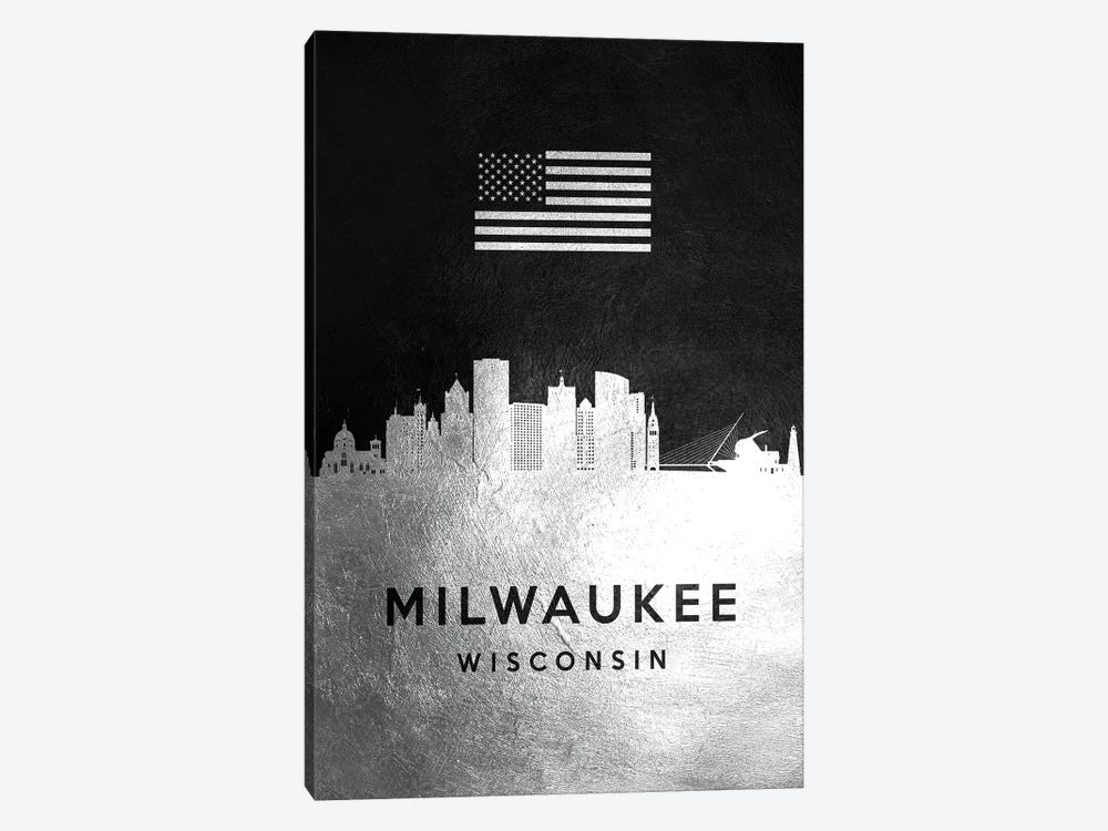 Milwaukee Wisconsin Silver Skyline by Adrian Baldovino 1-piece Canvas Artwork