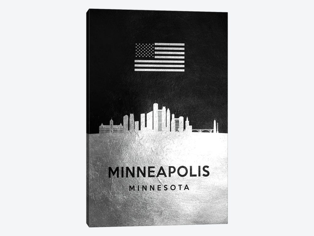 Minneapolis Minnesota Silver Skyline by Adrian Baldovino 1-piece Canvas Art