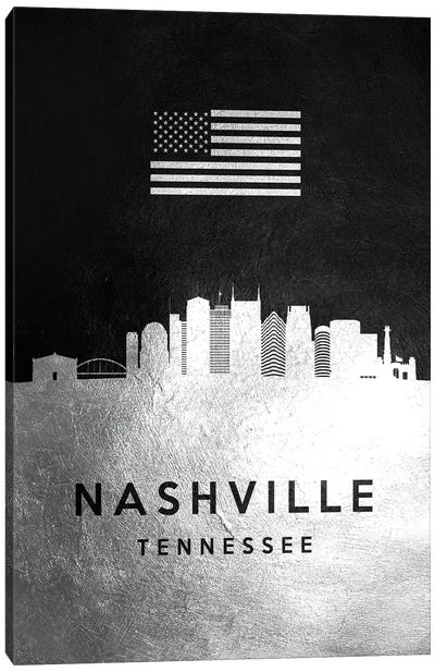 Nashville Tennessee Silver Skyline Canvas Art Print - Nashville Skylines