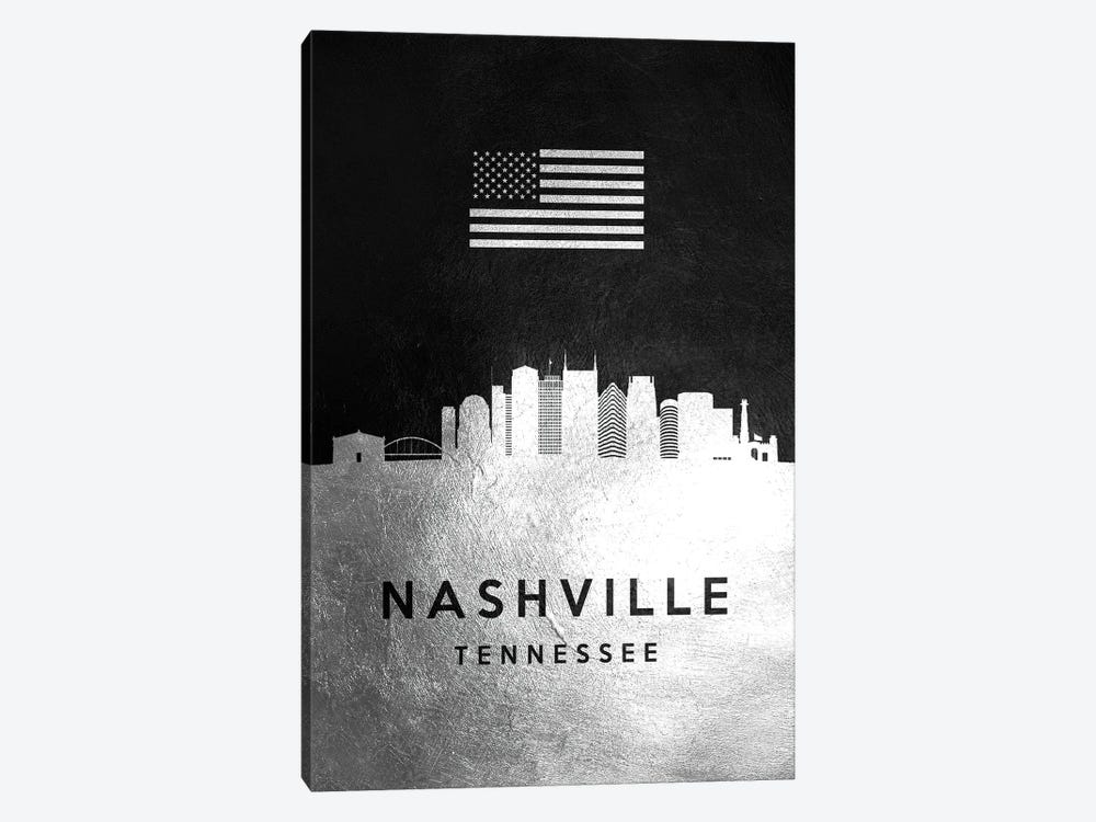 Nashville Tennessee Silver Skyline by Adrian Baldovino 1-piece Canvas Art