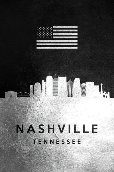 Silver: Nashville Tennessee Silver Skyline by Adrian Baldovino