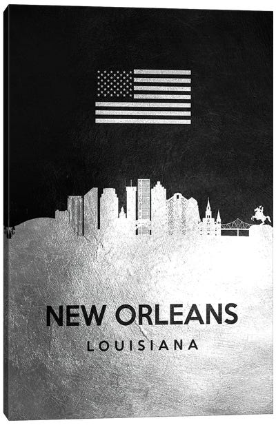 New Orleans Louisiana Silver Skyline Canvas Art Print - New Orleans Art