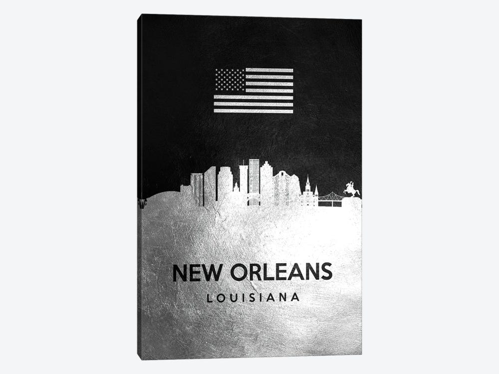 New Orleans Louisiana Silver Skyline by Adrian Baldovino 1-piece Canvas Artwork
