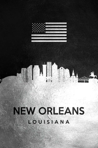 New Orleans Skylines: New Orleans Louisiana Silver Skyline by Adrian Baldovino