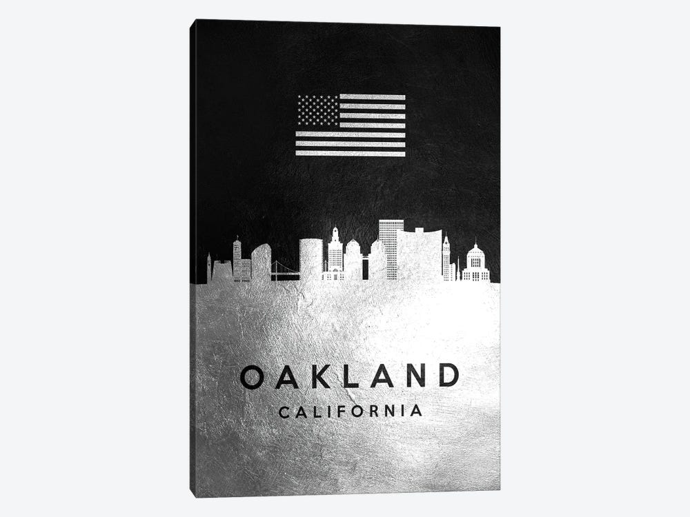 Oakland California Silver Skyline by Adrian Baldovino 1-piece Canvas Art
