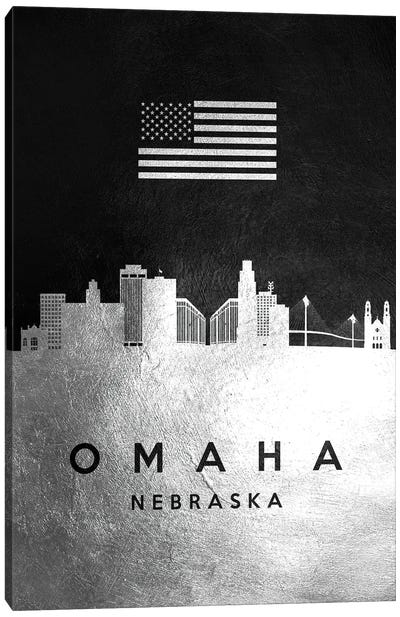Omaha Nebraska Silver Skyline Canvas Art Print - Omaha