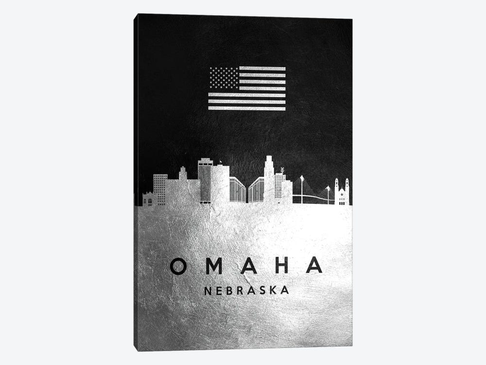 Omaha Nebraska Silver Skyline by Adrian Baldovino 1-piece Canvas Artwork
