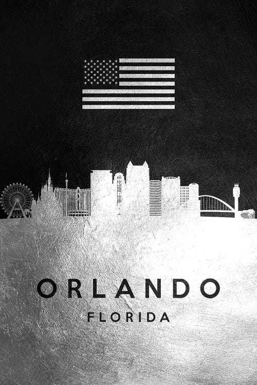 Orlando Florida Silver Skyline by Adrian Baldovino wall art