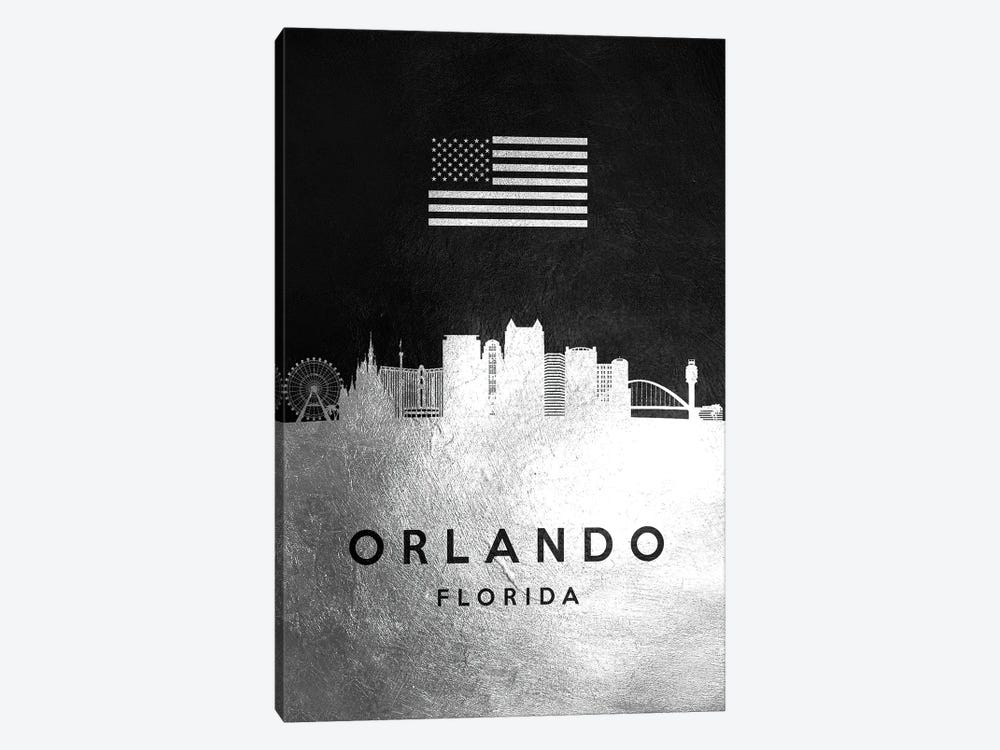 Orlando Florida Silver Skyline by Adrian Baldovino 1-piece Canvas Art Print
