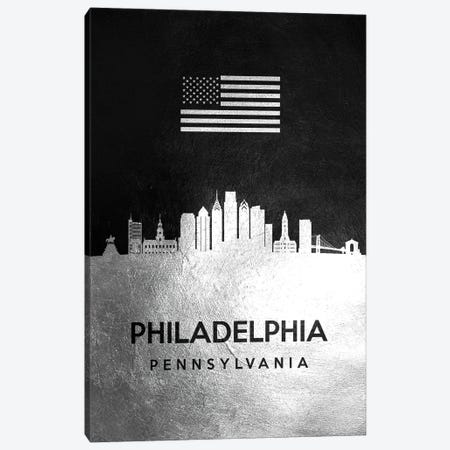 Philadelphia Pennsylvania Silver Skyline Canvas Print #ABV847} by Adrian Baldovino Canvas Art