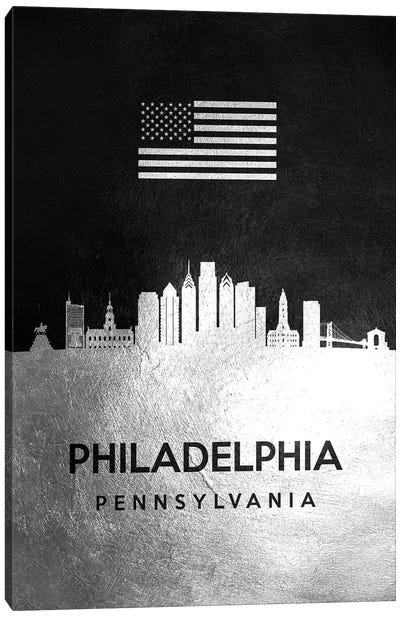 Philadelphia Pennsylvania Silver Skyline Canvas Art Print - Philadelphia Skylines