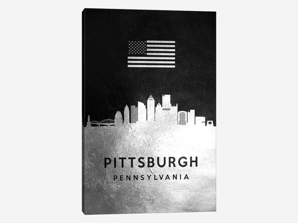 Pittsburgh Pennsylvania Silver Skyline by Adrian Baldovino 1-piece Canvas Art