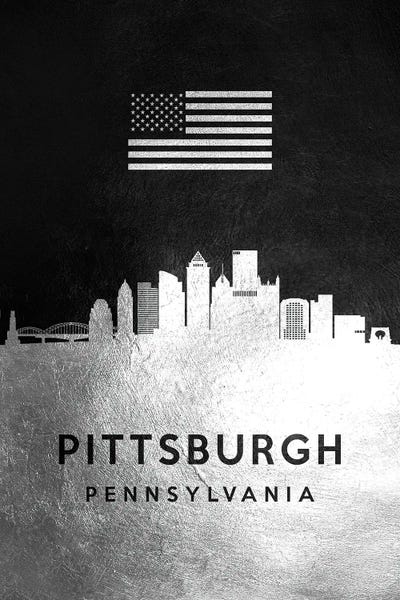 Pittsburgh Skylines: Pittsburgh Pennsylvania Silver Skyline by Adrian Baldovino