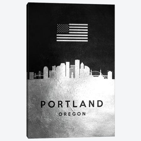 Portland Oregon Silver Skyline Canvas Print #ABV850} by Adrian Baldovino Canvas Artwork